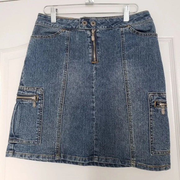 Stretch Jean skirt by BONGO Authentic denim skirt SIZE 3 military  style - Picture 9 of 11